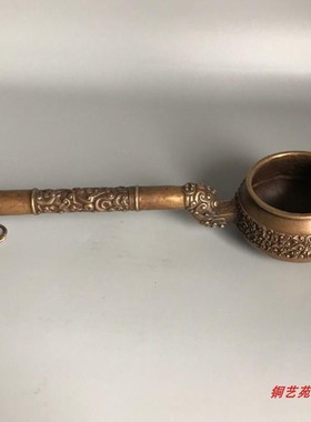 新品仿古铜器古玩杂项黄铜工艺品汤勺中医文化摆设龙头铜药勺摆件