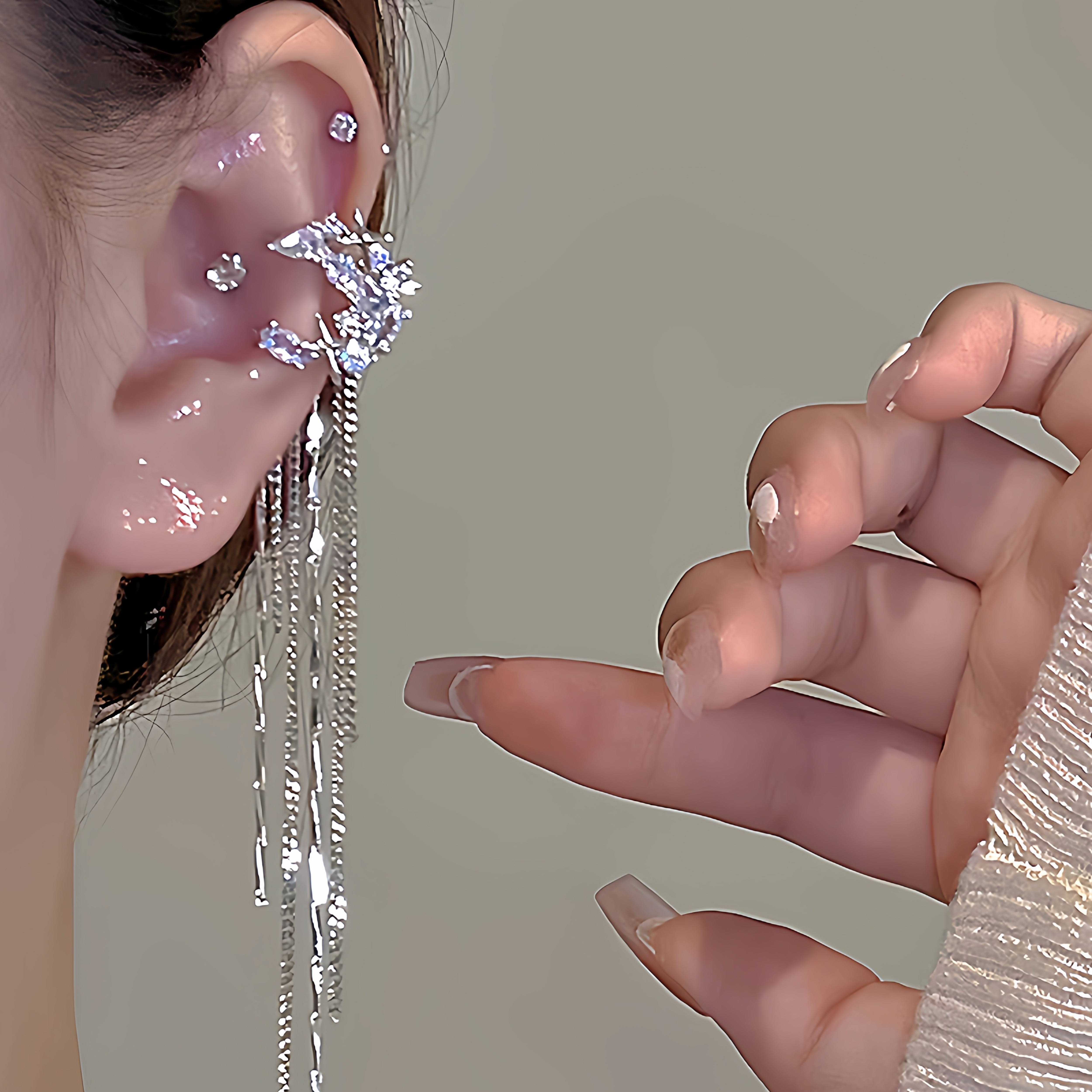 长款流苏耳夹女无耳洞气质精致夸张大气银色耳环高级感冷淡风耳饰