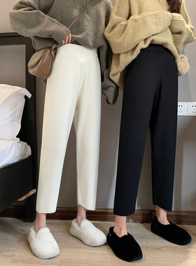 小个子网红针织奶奶裤女秋冬垂坠感显瘦直筒萝卜裤高腰阔腿哈伦裤