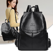 橙就双肩包女士新款 pu荔枝纹时尚 百搭休闲背包女士大容量旅行包