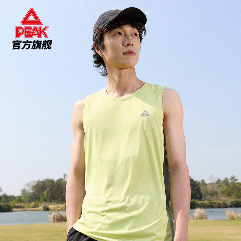 匹克运动背心男无袖速干透气跑步健身训练轻薄绿色背心官方正品