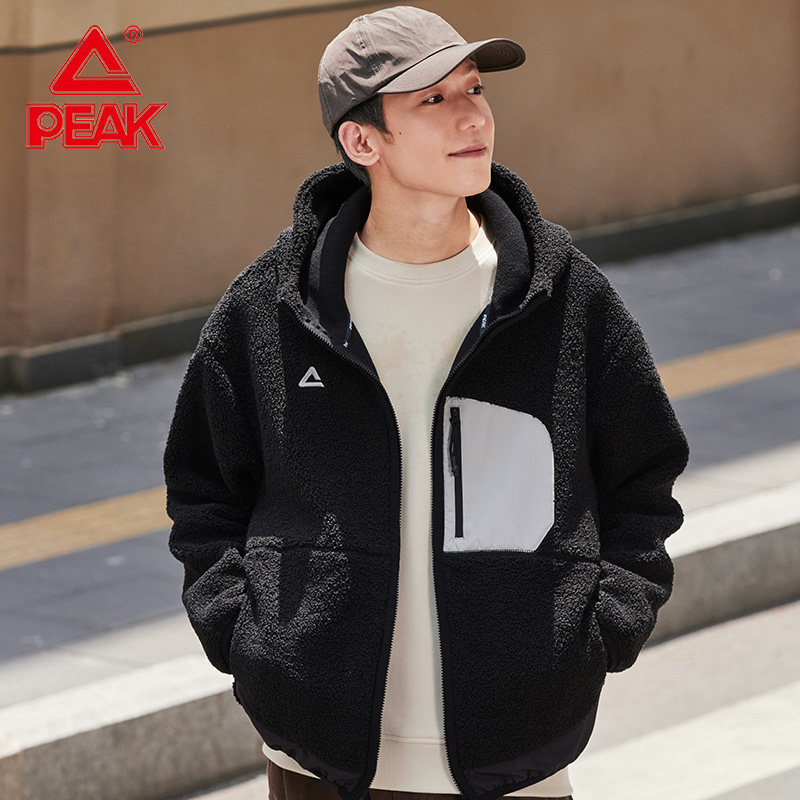 匹克羊羔绒开胸单衣防泼水保暖外套春季户外上衣跑步运动服男女