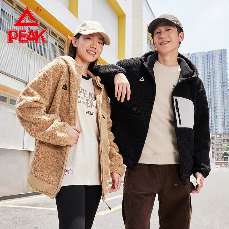 匹克羊羔绒开胸单衣防泼水保暖外套春季户外上衣跑步运动服男女