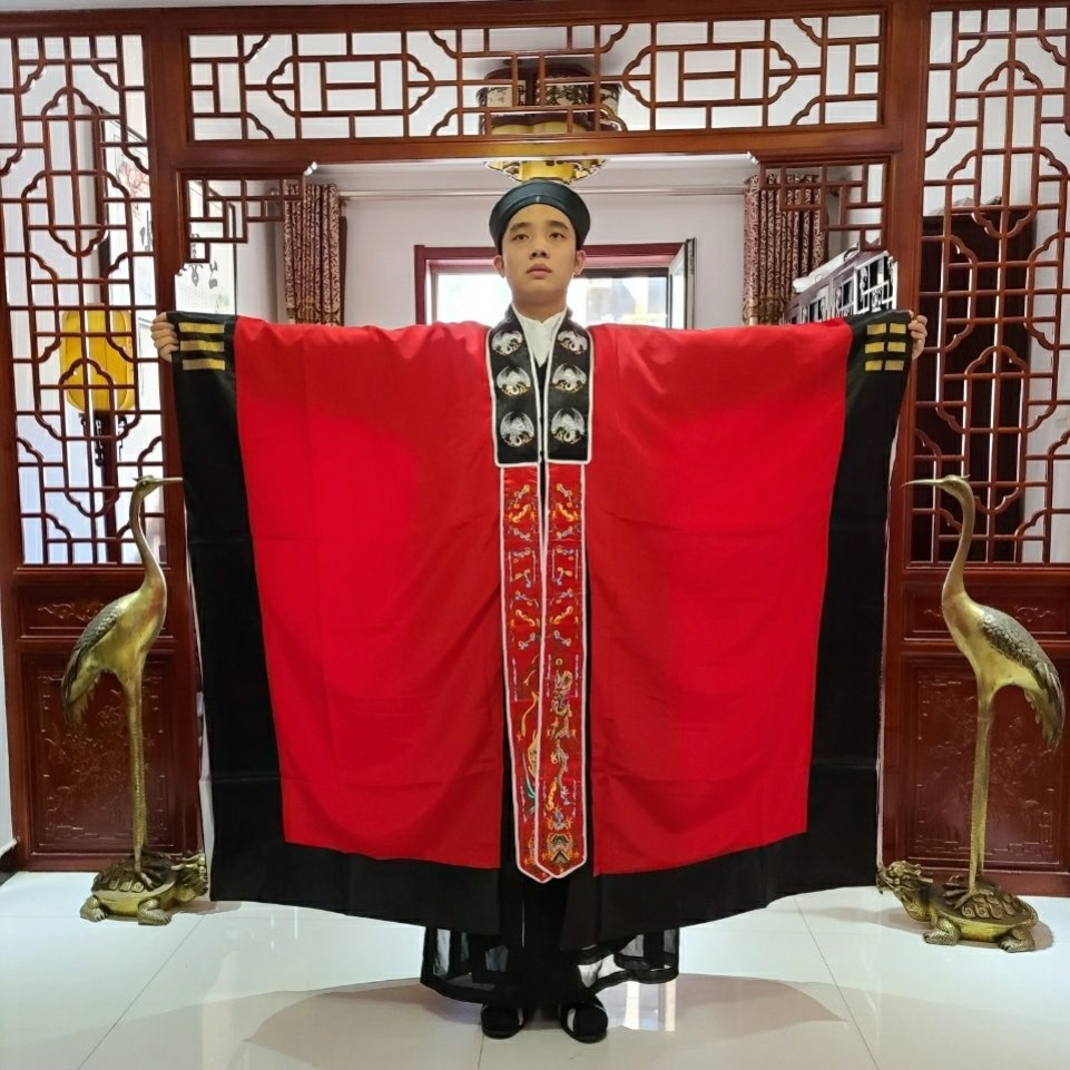 特卖红色鹤领子经衣道袍道服法衣法袍机绣法衣高功法服太极八卦衣