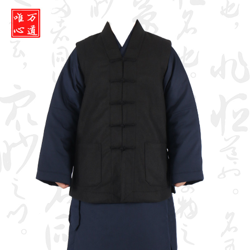 特卖冬季道服加厚道士马甲加棉背心麦呢道袍男加绒坎肩保暖太极棉