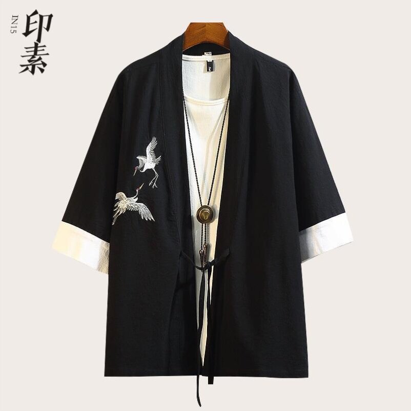特卖古风中国风仙鹤龙纹刺绣亚麻太极服