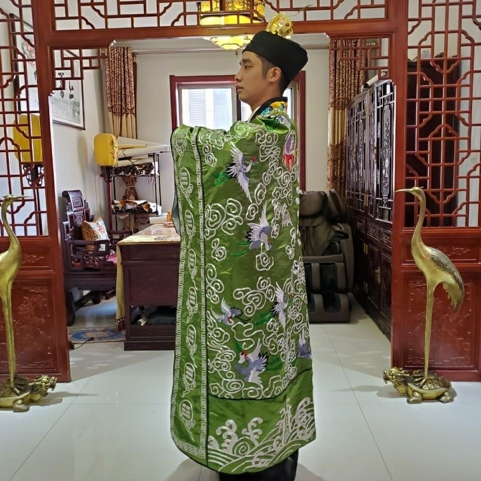 特卖秋香色银线刺绣云鹤法衣/道袍高功法衣绛衣道士服装道衣