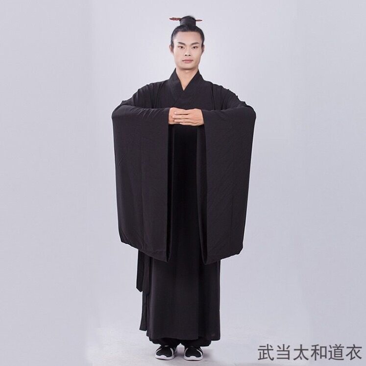 特卖武当道袍道士服斜襟大袖得罗长袍太极服春夏练功服搭配雪纺纱