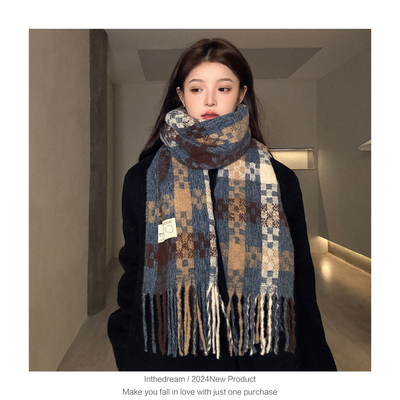 围巾女秋冬季高级氛围感2025新款加厚格子韩系保暖围脖男冬天礼物