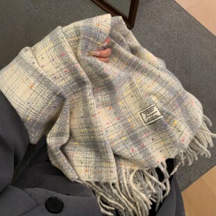 糖豆格子针织围巾女冬季 保暖防寒围脖坎肩氛围感高颜值加厚披肩男