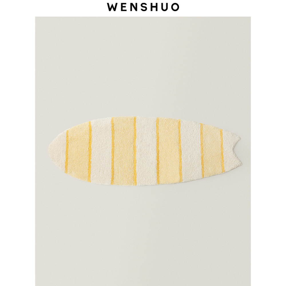 WENSHUO 黄色条纹冲浪板地毯卧室床边毯儿童房长条防滑地垫