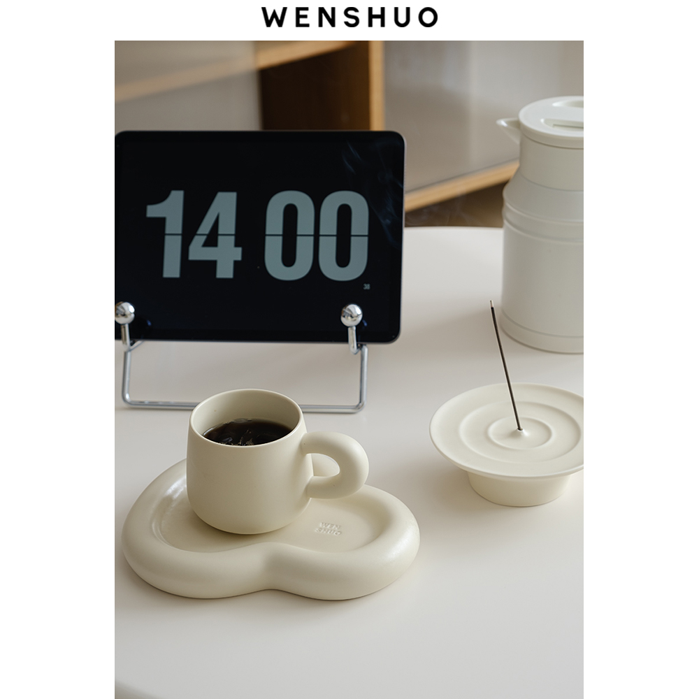 WENSHUO奶油ins胖胖咖啡杯碟套装创意陶瓷大水杯马克杯高档下午茶