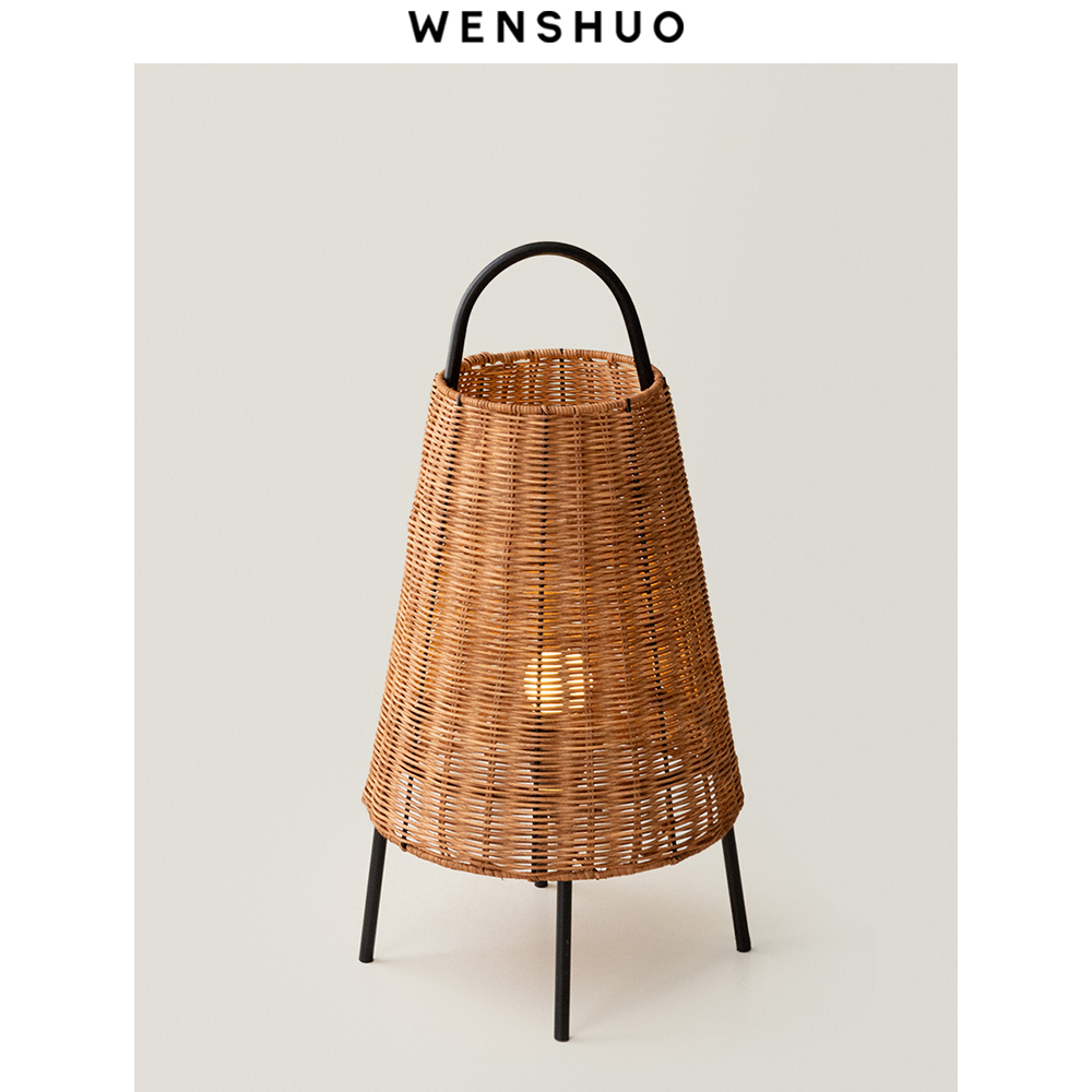 WENSHUO藤编提篮复古创意落地灯