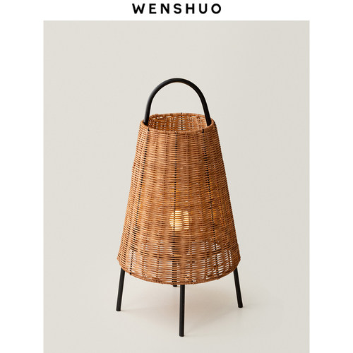 WENSHUO藤编提篮复古创意落地灯