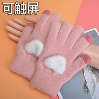 Трикотажные перчатки, зимний милый флисовый удерживающий тепло брендовый комплект для школьников, в корейском стиле, простой и элегантный дизайн