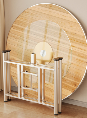 实木餐桌大圆桌带转盘家用圆形折叠桌饭店餐厅酒店大排档吃饭圆桌