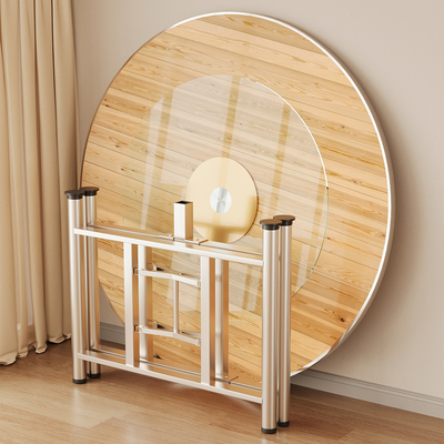 实木餐桌大圆桌带转盘家用圆形折叠桌饭店餐厅酒店大排档吃饭圆桌