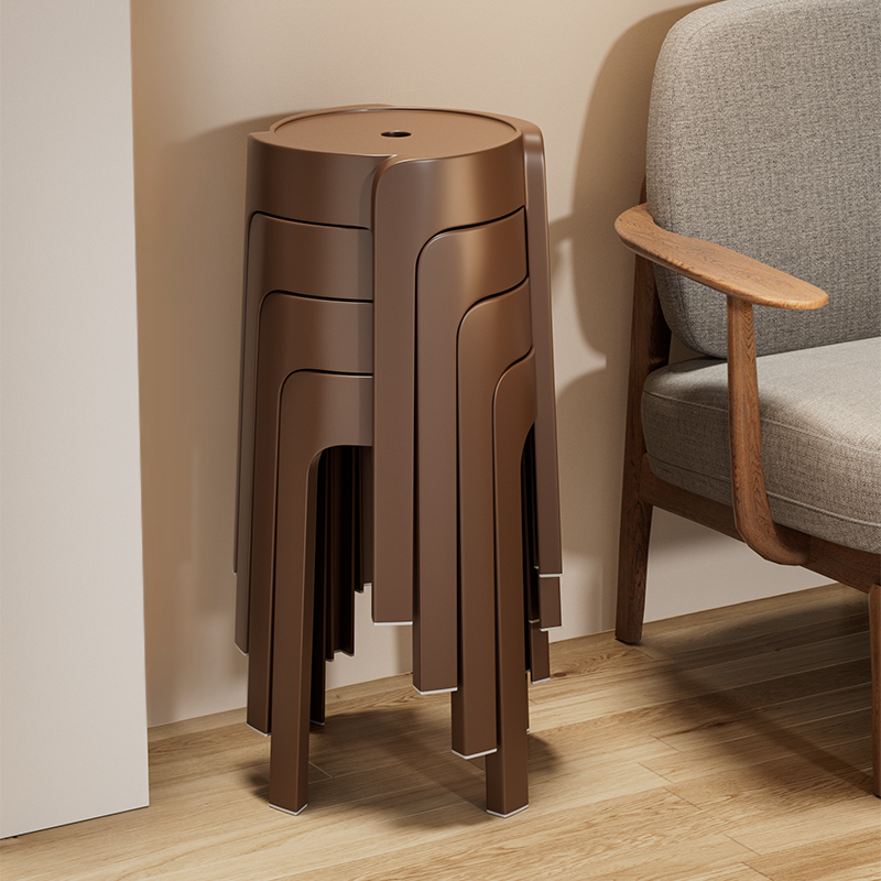 塑料凳子家用加厚可叠放餐桌凳圆高板凳客人备用椅子软包结实耐用