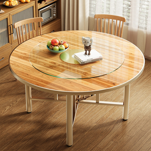 实木圆形折叠餐桌加厚桌面带转盘饭店餐厅酒店家用便携吃饭大圆桌