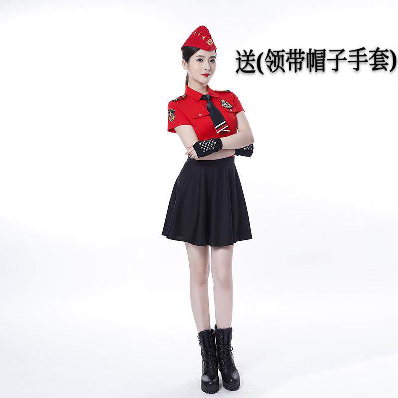 新款水兵舞短袖套装女夏季T恤翻领上衣全新臂章广场舞演出服纯棉