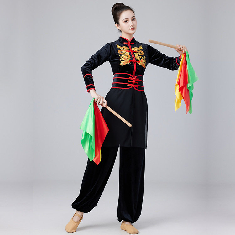 特价秋冬打鼓演出服装女2024新款金丝绒喜庆舞狮舞龙表演服广场舞