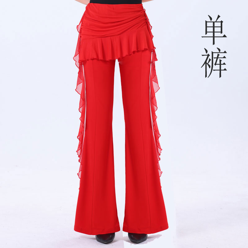 广场舞服装吉特巴女长裤拉丁舞女式下装练习荷叶边摩登舞喇叭裤子