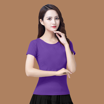 中老年广场舞短袖圆领莫代尔纯色上衣练功服舞衣女夏大妈跳舞衣服