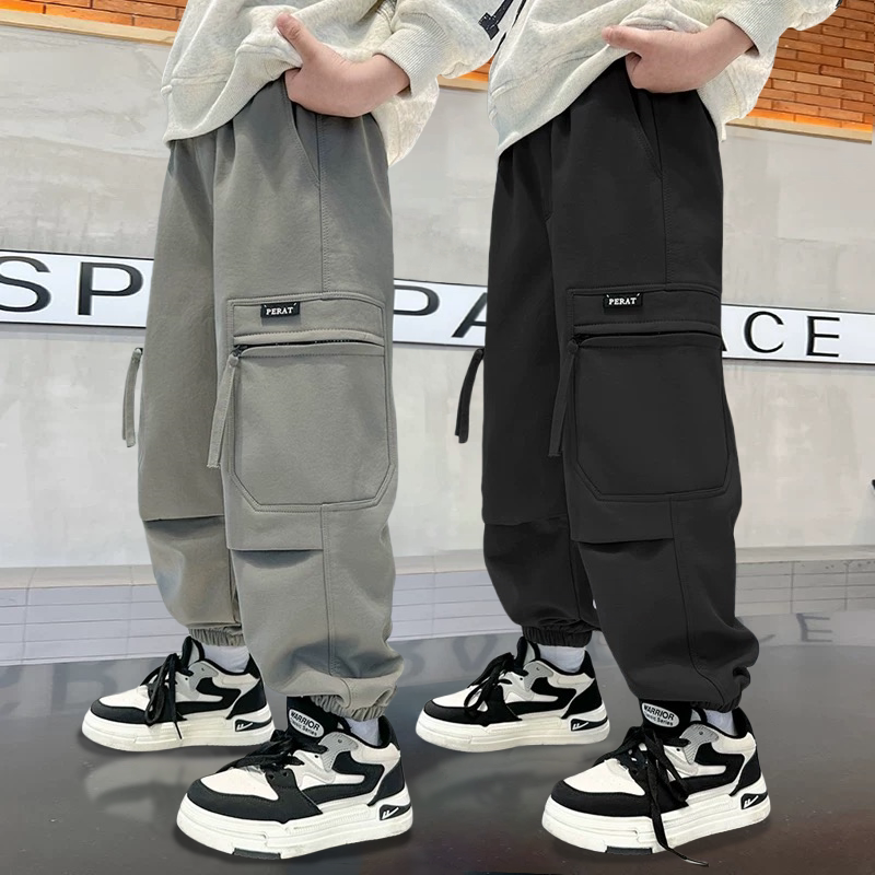 男童拉链口袋工装裤春秋款儿童裤子2026宽松休闲裤洋气男孩运动裤