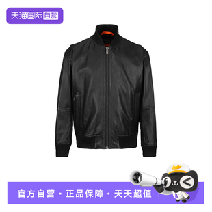 【自营】Hugo Boss男士纹理皮革男装拉链开合长袖夹克皮衣男款