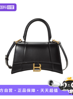 【自营】Balenciaga/巴黎世家女包黑色小牛皮金扣斜挎手提沙漏包