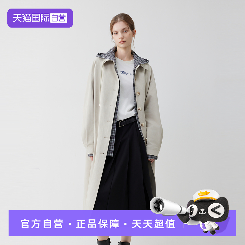 ELLE学院格纹长款风衣