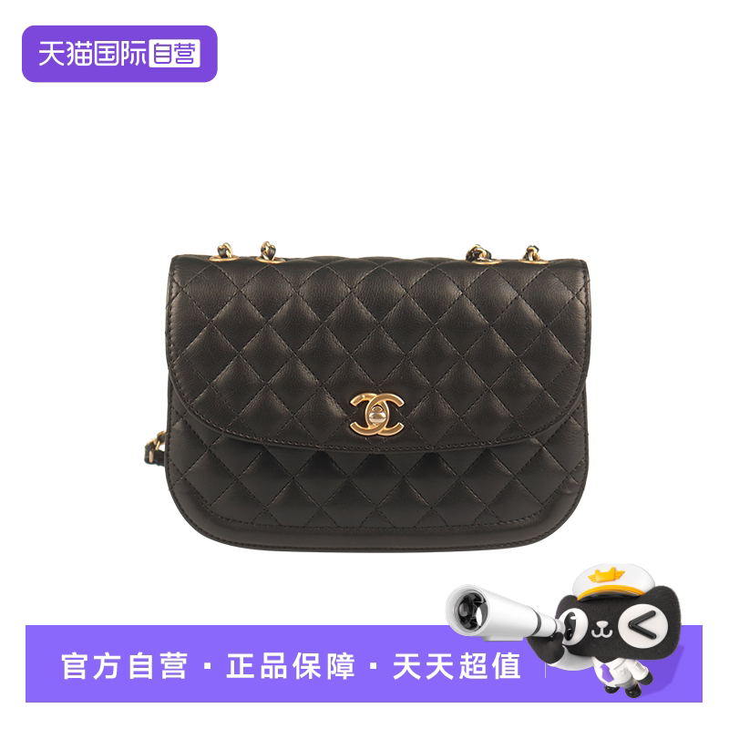 【自营】中古「90新」CHANEL香奈儿圆角口盖风琴包黑色牛皮斜挎包