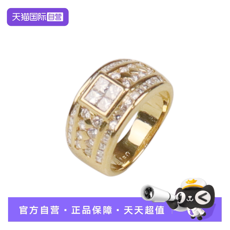 【自营】中古「9.5新」日本进口商品群镶复古钻石宽戒K18黄金51号