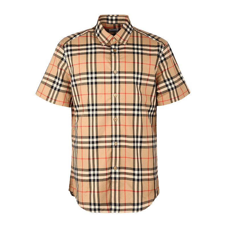 burberry/博柏利男士经典格纹棉质短袖衬衫百搭休闲