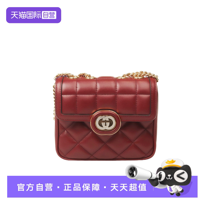 【自营】中古9.0新」GUCCI(古驰)DECO 单肩包勃艮第红迷你斜挎包