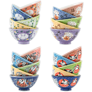 【自营】美浓烧日本套碗 兔子招财猫鲷鱼达摩 可爱陶瓷碗家用饭碗