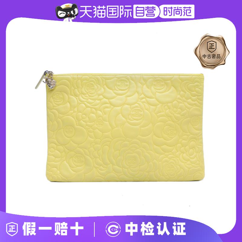 【自营】中古95新Chanel/香奈儿手拿包山茶花缝线拉链19开金扣