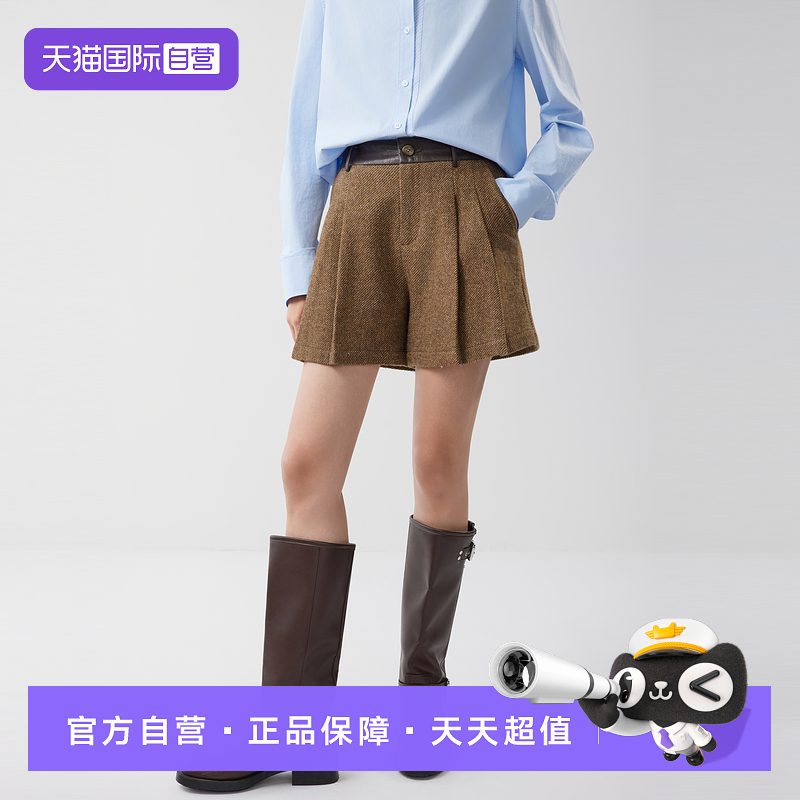 ELLE绵羊毛毛呢休闲短裤女