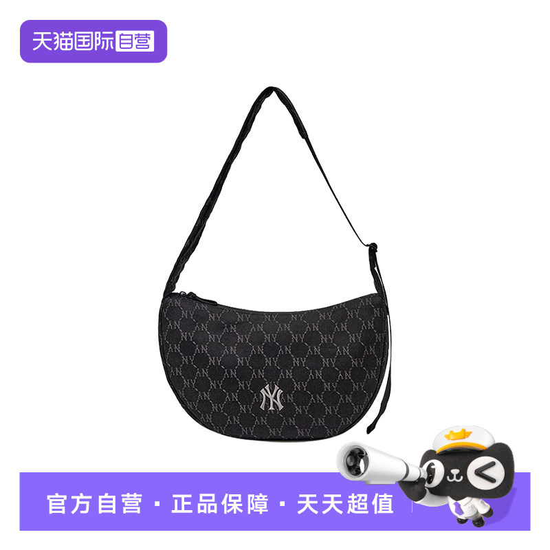 【自营】MLB男女时尚复古老花月牙包NY满印可调节单肩挎包CRMV45N