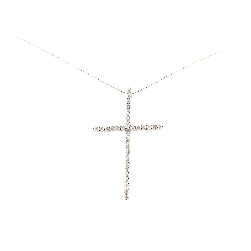 【自营】中古95新日本进口商品十字架群镶钻石K18白金45cm项链