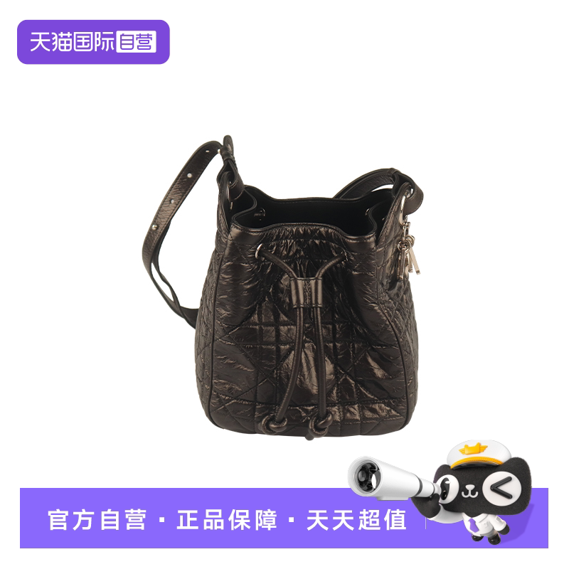 【自营】中古「9.0新」DIOR(迪奥)水桶包黑色褶皱小牛皮斜挎包