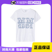MaxMara女款 自营 胸前蓝字母徽标印花白色棉质圆领短Tee短袖