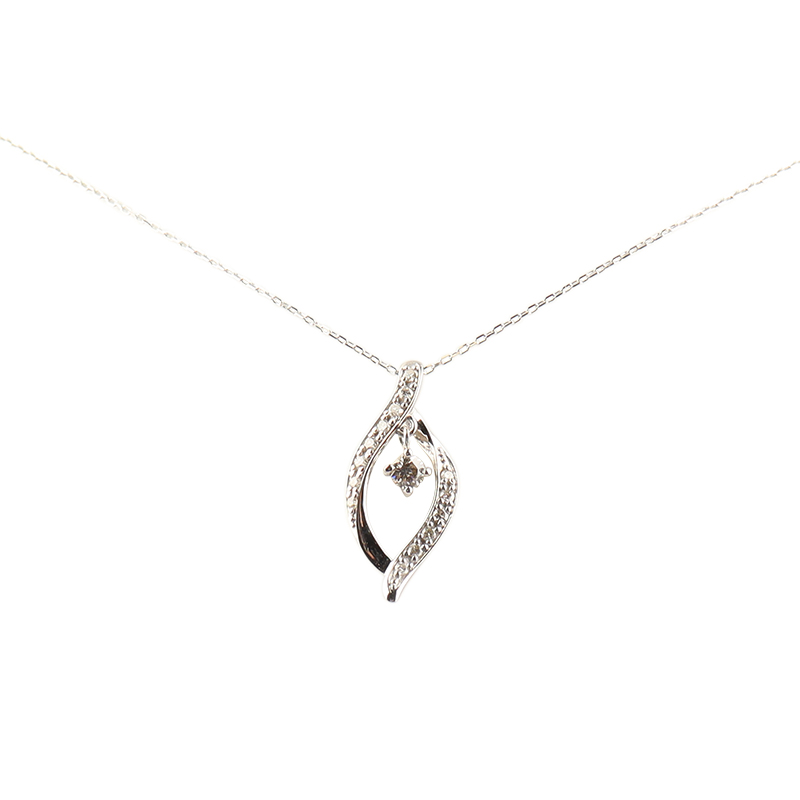 【自营】中古95新日本进口商品马眼形15颗钻石K18白金45cm项链