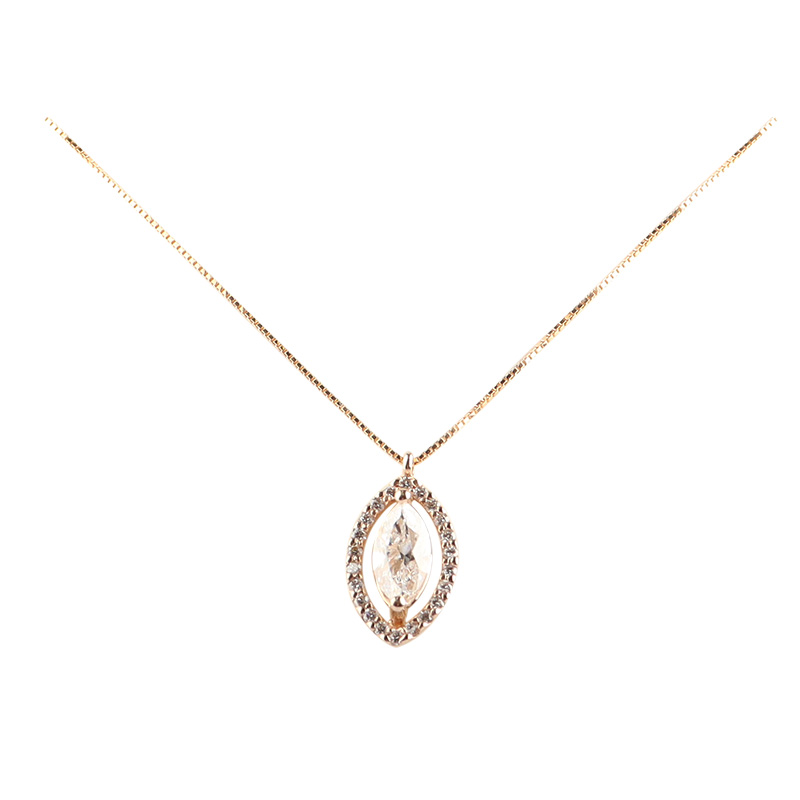 【自营】中古95新日本进口1克拉马眼形切工钻石K18玫瑰金45cm项链