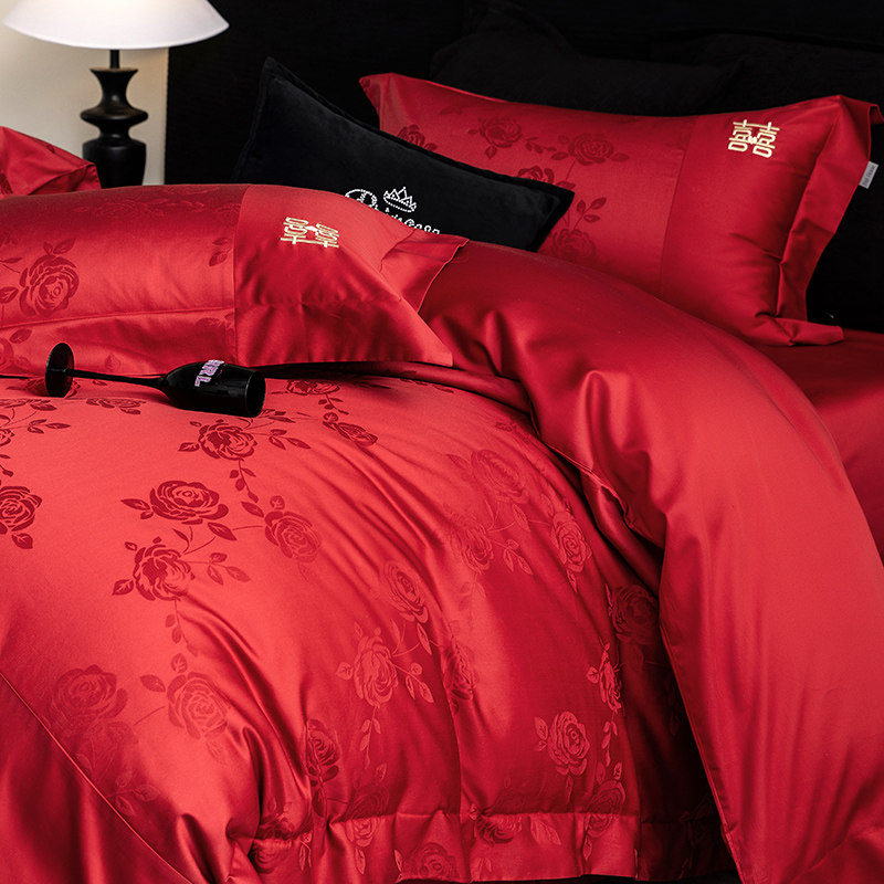 高端家纺轻奢高支新婚庆纯棉提花四件套婚嫁红色喜被结婚床上用品,床上用品,婚庆床品套件,淘宝优惠券,粉丝福利购,淘宝优惠卷