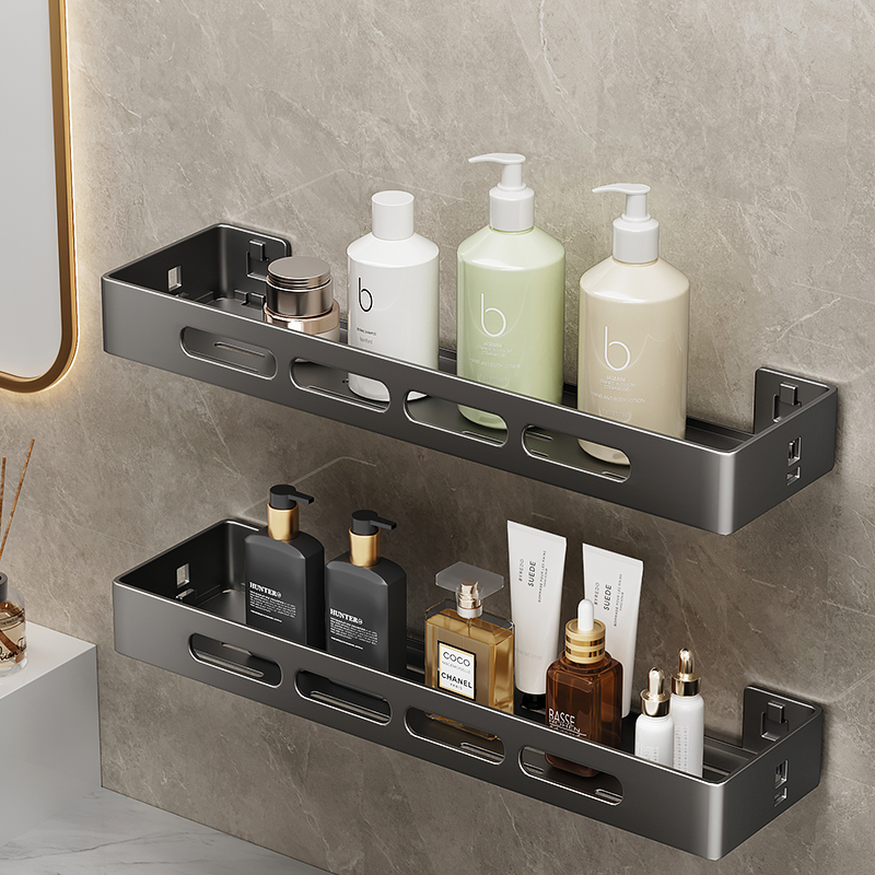 枪灰卫生间置物架免打孔浴室厕所洗手洗澡间洗漱台壁挂式墙上架子