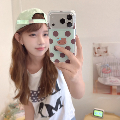 绿底波点黑皮kitty圆边气囊双面imd系列适用苹果17手机壳iphone16promax新款15少女心13全包防摔14pro韩系高