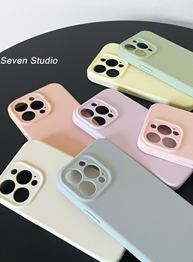 软糯液态硅胶高级奶白韩系ins纯色适用iPhone15/14promax苹果13全包手机壳12