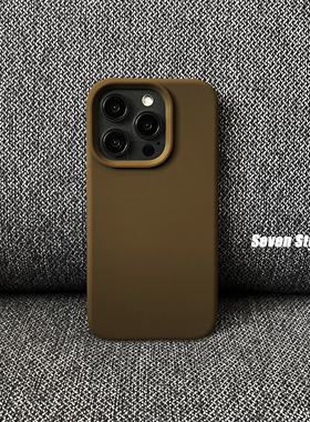 软糯棕绿液态硅胶适用iPhone15promax苹果14手机壳13promax防摔高级感小众男士肤感壳
