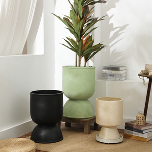 北欧高脚杯型镁泥落地花盆民宿商场别墅软装 摆件大型绿植极简花器